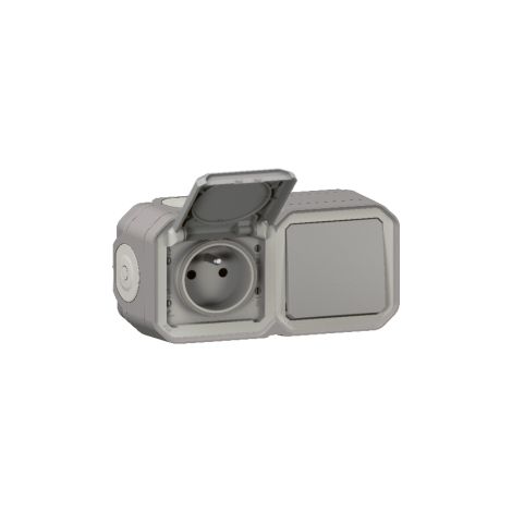 Legrand - Plexo L - Prise 2P+T + Interrupteur + Bou00eetier 2 postes - Saillie - Gris - Ref. : 069511L + 069551L + 069672L (1/4)