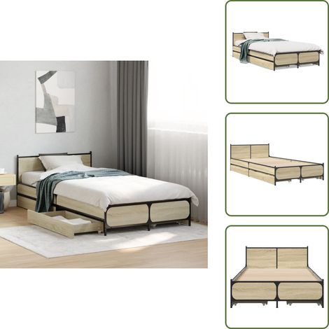 Bettgestell mit Schubladen Sonoma-Eiche 75x190 cm Holzwerkstoff - Bettes - Lattenrostbetten - Doppelbett - Boxspringbett - Schrankbett