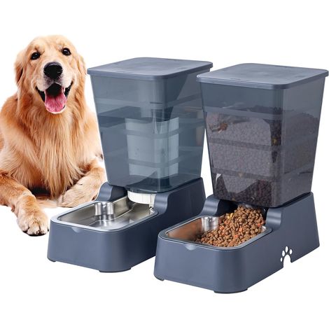 Distributeur croquettes 5L + eau, pour chiens/chats, adapté tailles moyennes/grandes