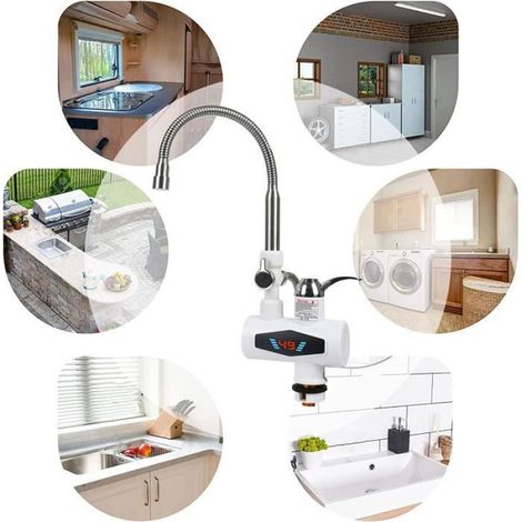 Robinet D'eau Chaude Chauffe-eau Instantané Affichage Numérique Température Led Cuisine - Blanc (1/4)