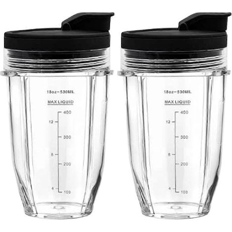 Ersatzbecher 532 ml (18 oz) mit Ausgießdeckeln für Nutri Ninja Auto IQ BL450, BL456 und BL480 Serienmixer (2 Stück) (1/5)