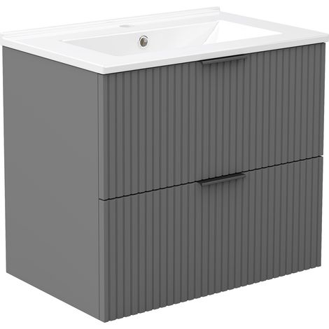 Ocean Ensemble Meuble salle de Bain Anthracite Suspendu avec Vasque Céramique, 60cm