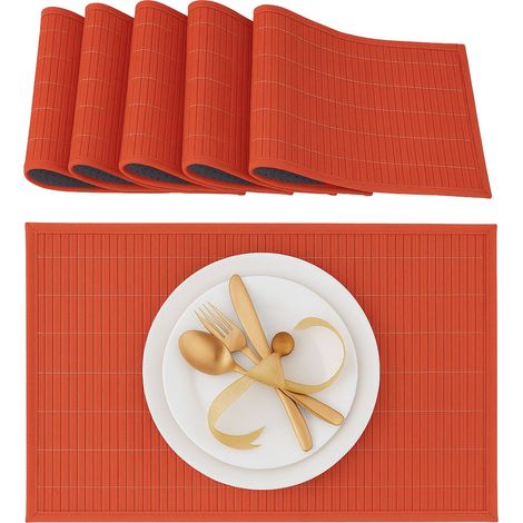Relaxdays – Salvamanteles para la mesa del comedor, Bambú, 30 x 45 cm, Conjunto de 6 piezas, lavable, Color rojo