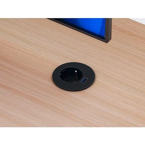 Prise électrique encastrable 60 mm avec bague adaptatrice 80 mm + port USB A - noir - Maxiburo