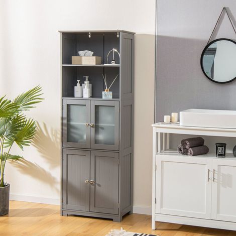 Wood Tall Storage Cabinet 2 Doors Display Organizer Freestanding Pantry Cupboard (1/5)