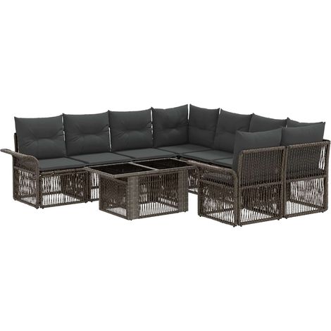 Conjunto de sofás de jardín 9 uds. Gris y Gris Oscuro vidaXL (1/5)