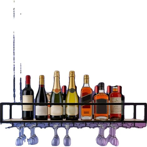 Râtelier à vin de plafond, panneau sans peinture et construction en fer, dimensions de 47,24 x 10 pouces, supporte jusqu'à 165,35 lbs, support en verre pour verres de 1,57 à 3,54 pouces de diamètre, s (1/5)