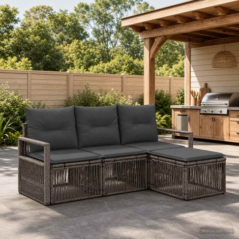 vidaXL Ensemble de canapé de jardin 4 pc Gris polyrotin (1/5)