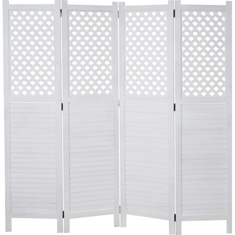 Paravento divisorio 4 pannelli 170 x 161 cm in legno bianco 040008629