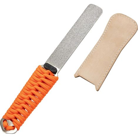 Couteau aiguiseur, pierre d'affûtage diamant double grain, avec cuir d’affilage, gros grain 325/extra fin 1200, pour tondeuse à gazon, hache, hachette, cisaille, burins, perceuses (1/5)