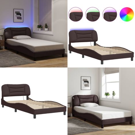 Bettgestell mit LED ohne Matratze Dunkelbraun 100x200 cm Stoff - Bettesrahmen - Doppelbett - Holzbetten - Lattenrost - LED Beleuchtung - Home & Living (1/5)