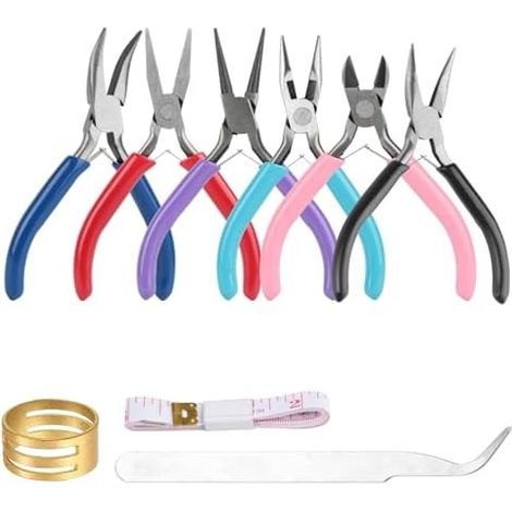 Pince à Bijoux, Trousse Outils de Fabrication pince Coupe-Fil et bec Courbé, Effilé ou Rond 6 Pièces - (1/5)