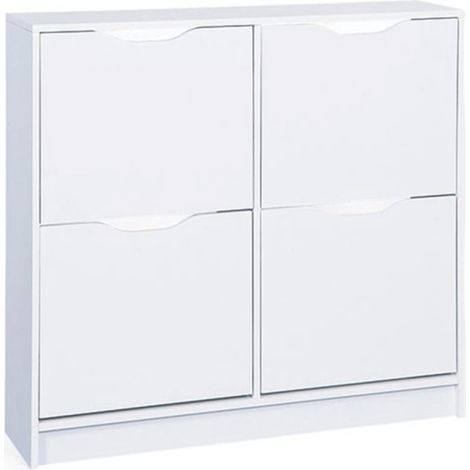 Paris Prix – Meuble à chaussures 100cm blanc – 4 compartiments à bascules – Panneaux de particules – Design moderne pour rangement optimal (1/4)