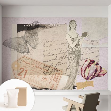 Papier peint décoratif avec colle pour salon, chambre à coucher et bureau – Design moderne et facile à poser Collage nostalgique 152x104 cm (1/5)