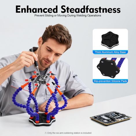 Helping Hands Soldering Station, Flexible Arms Soldering 6 Hand with Anti-Slip Aluminum Alloy Base, PCB Holder Clamp Tool for Model Making Electronic Repair Soldering Jewelry Crafts (1/5)