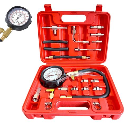 0-140PSI/10 Bar Testeur de Pression de Carburant Manomètre Testeur de Pression de Carburant Pompe à Essence Kit Testeur de Pression Essence Outil de Diagnostic Détection de Pression de (1/5)