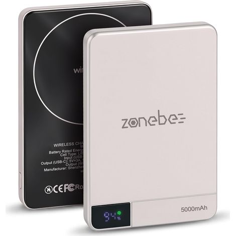 5000mAh Batterie Externe sans Fil, Ultra Fine et Légère avec Charge Rapide USB-C, Affichage Numérique, Compatible avec iPhone 17/16/15, Samsung S26/25, Pixel 10 (1/5)