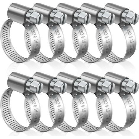 Lot de 10 colliers de serrage réglables en acier inoxydable 304 - 16 à 27 mm - Colliers de serrage pour voiture, industrie, connexion et sécurisation des tuyauteries (1/5)