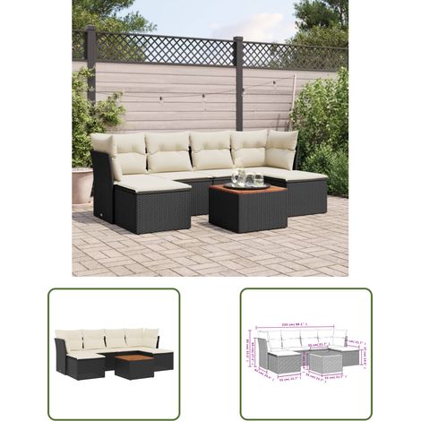 The Living Store 7-tlg. Garten-Sofagarnitur mit Kissen Schwarz Poly Rattan - Gartensorte - Outdoor Möbel - Gartenlounge - Esstischset - Lounge Set (1/3)
