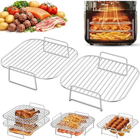 Air Fryer Stackable 2pcs Stainless Steel 304 Square Airfryer Accessories 6.2/7.2L 6.2L AF180EU 6L Turboblaze 10.8L 5/7/7.5L 5.5L and (1/5)