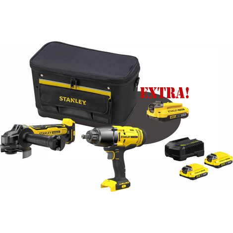 Kit Smerigliatrice a batteria 18V V20 Brushless SFMCG700B + Avvitatore ad impulsi a batteria 18V attacco 1/2" V20 SFMCF900B + Set energia + EXTRA OMAGGI FATMAXB. STANLEYB.