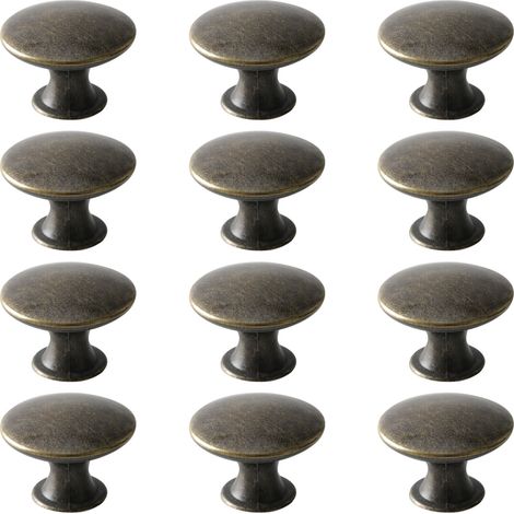 Boutons de Meuble 30 mm, Lot de 12 Boutons Ronds pour Armoire, Tiroir, Placard, Commode - Bronze Antique