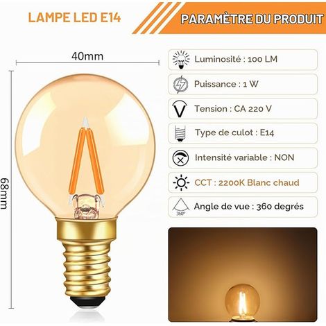 Vintage LED Filament Bulb G40 E14 1W Equivalent Amber Warm White AC Mini Globe Retro E14 Edison Bulb for Decorative Lights (1/4)