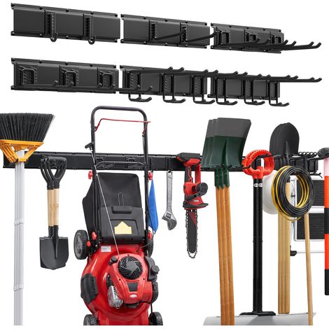 VEVOR Porte-Outils de Jardin Mural 2514,6 mm, Support Mural pour Outils, Capacite de Charge Totale 544 kg, 6 Rails et 16 Crochets Reglables, pour Pelles, Rateaux, Balais, Garage et Abri de Jardin (1/5)