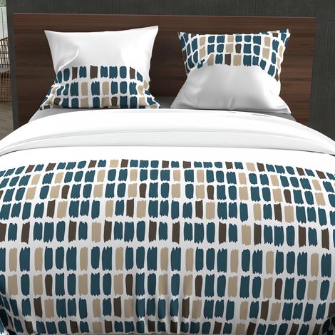 Parure housse de couette en coton 57 fils 260x240 cm FABIO bleu, par Soleil d'Ocre