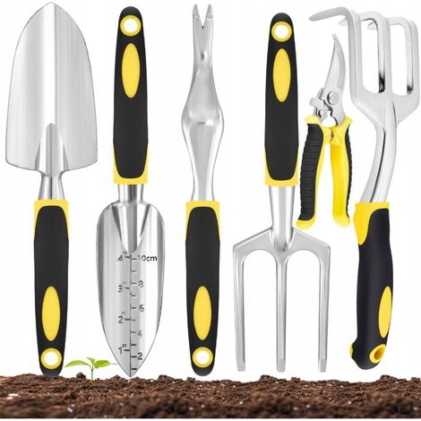 Kit Outils Jardinage - Griffe Pelle Large Pelle Graduée - Aluminium - Manche Ergonomique Antidérapant - 6 Pièces (1/5)