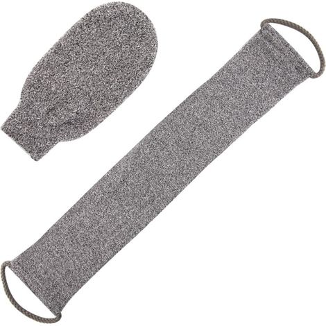Guanto e panno per scrub corpo in fibra di bambù grigia, set da bagno naturale per la rimozione delle cellule morte, alternativa delicata ai guanti di luffa, accessori per la doccia per uomo e donna