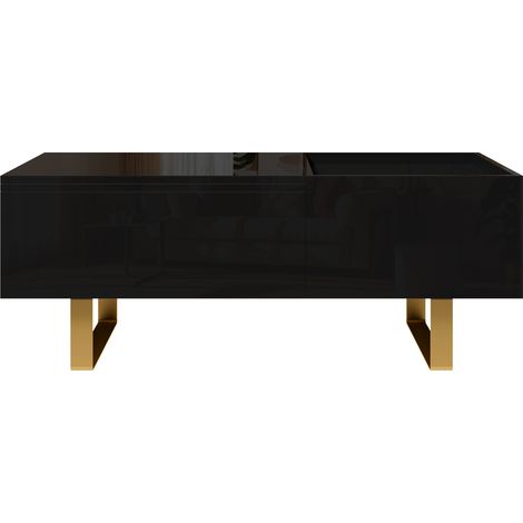 Table basse relevable en MDF noir avec rangement, surface brillante et tiroir coulissant (1/5)