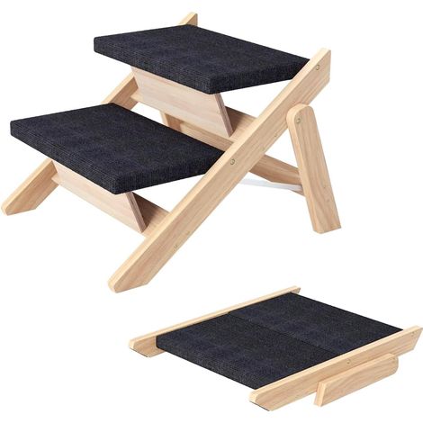 Marche et Ramp 2-en-1 pour Chien en Bois, Pliable et Portable pour Chiens de Petite/Taille Moyenne et Chats, Échelle Antidérapante pour Lits Hauts, Canapés et Voitures (Noir, 46×33×40CM, 2)