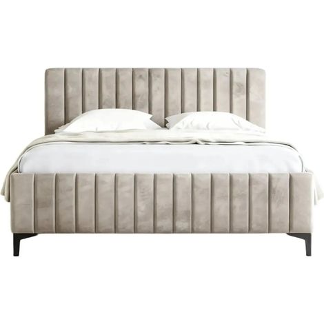 EDEN - Lit coffre tissu velours 160x200cm - Beige (1/5)