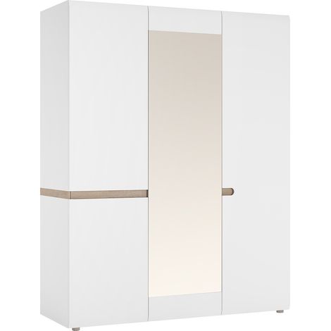 Kleiderschrank 3-türig in weiß Hochglanz mit Trüffel Eiche Nb. LEGNICA-129, B/H/T ca. 164/209,5/59 cm (1/4)