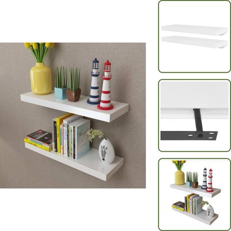 2 Étagères murales MDF Blanc Rangement de livres/DVD - Etagere Murale - Rangement Mural - Étagère Blanche - Meuble Déco - Décoration Murale (1/5)