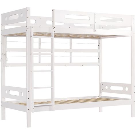 Litera infantil blanca 90 x 200 cm con escalera de 5 peldaños y estantes abiertos (1/5)