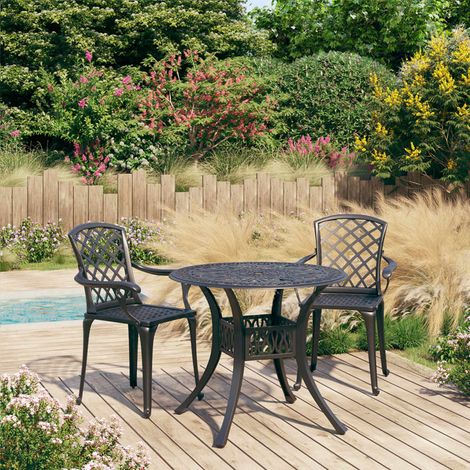 Ensemble Table + 2 chaises de bistro - Table à manger avec Chaises Aluminium coulé Noir BV561723 - BonneVie (1/5)