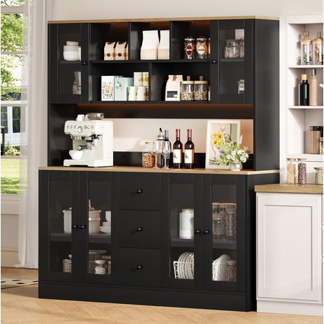 Armario de cocina alto 150 × 40 × 173 cm MDF negro y madera clara con LED y enchufes - CHICFURN (1/5)