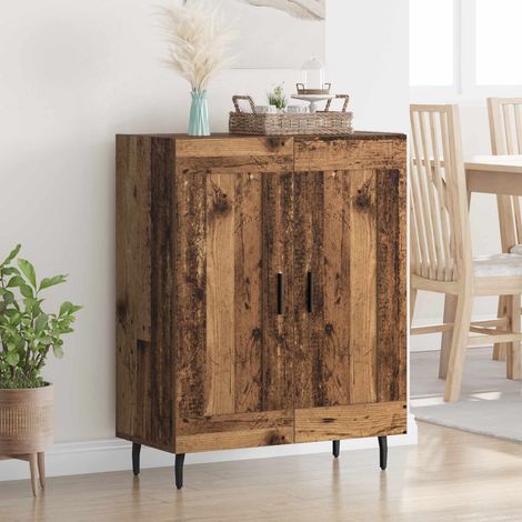 Buffet de rangement 2 portes en bois d’ingénierie et fer, bois ancien, 69,5 x 34 x 90 cm - PANGIVO (1/5)