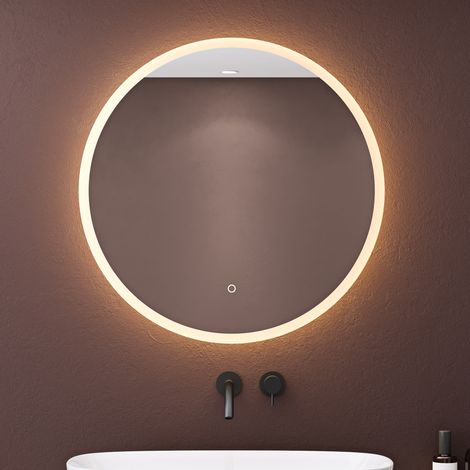 dopporo LED Badspiegel Rund 70cm Runder Badzimmerspiegel mit dimmbarer LED-Beleuchtung Wandspiegel mit Touchschalter Antibeschlag Energiesparend LED-Spiegel-05 (1/5)
