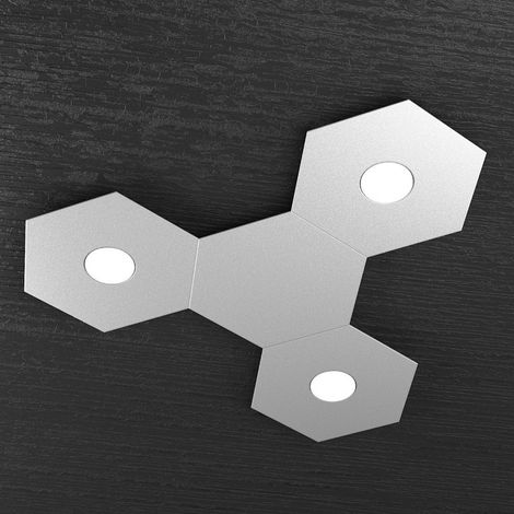 Plafoniera Moderna 4 Moduli Hexagon Metallo Grigio 3 Luci Led 12X3W (1/3)