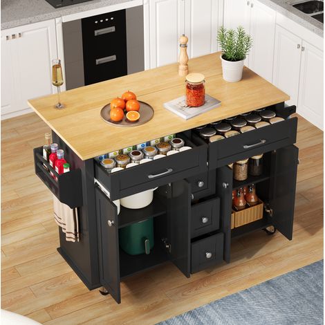 Meuble rangement à roulettes extensible MDF noir OKMYHOME (1/5)