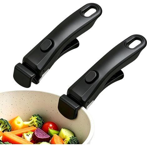 2 Pièces Poignée Amovible Universelle pour Poêles et Casseroles, Résistante à la Chaleur 250°C, Antidérapante, Supporte 10kg – Compatible avec la Plupart des Ustensiles (Noir) (1/5)