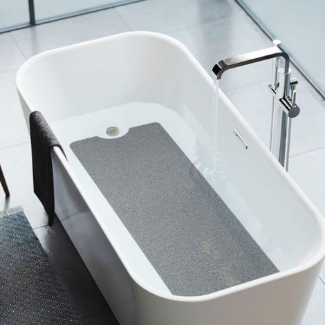 Tapis de bain antidérapant 101,6 x 40,6 cm, extra long, en PVC souple avec bonde, gris. (1/5)