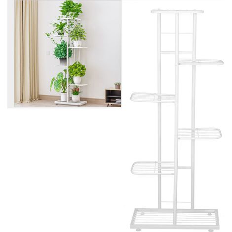 Ulisem - Supporto per piante a 6 ripiani, può ospitare una varietà di piante, supporto per piante da pavimento bianco, adatto per soggiorni, balconi e giardini (1/4)