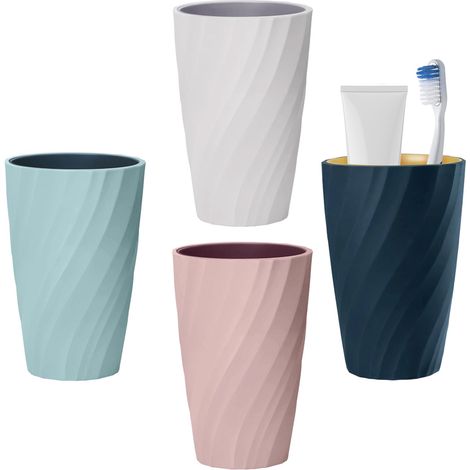 4PCS gobelet Salle de Bain, 400ml/13.5oz gobelet Plastique, Design de Style Nordique, Solide et résistant à la Chute, adapté aux Adultes, aux Adolescents et aux Enfants (A) (1/5)