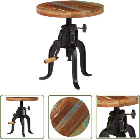 The Living Store Table d'appoint 45x (45-62) cm Bois de récupération et fonte - Table D'appoint - Table Basse - Meuble Vintage - Mobilier Rustique - Table En Bois Recyclé (1/5)