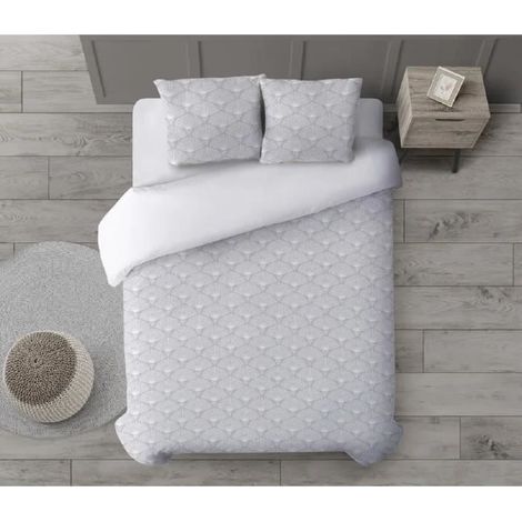 Parure de couette - JUANIO - 240x220 cm - Coton 120 g/m² - Gris - Anti-acariens (1/3)
