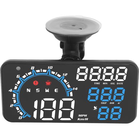 Compteur GPS avec Alarme de Vitesse et Rappel de Fatigue, Affichage Tête Haute HD Renforcé Universel pour Voiture Bleu Blanc (1/5)